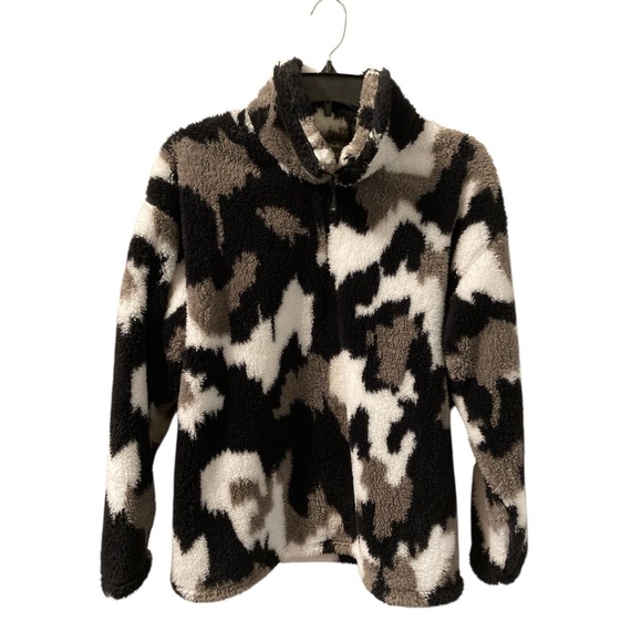 Eddie Bauer Sweaters - Eddie Bauer Womens 1/4‎ Zip Sweater Mock Neck Faux Fur Size XL Black Gray Cozy